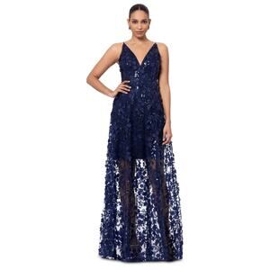 Xscape Navy Floral Lace Midi Dress
